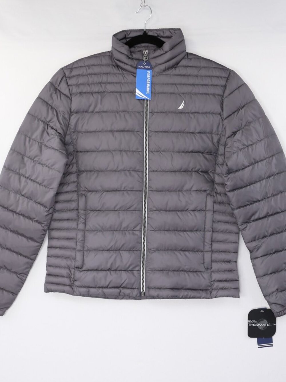 Nautica Quilted Puffer Jacket Performance Water Resistant Whisper Grey Gray